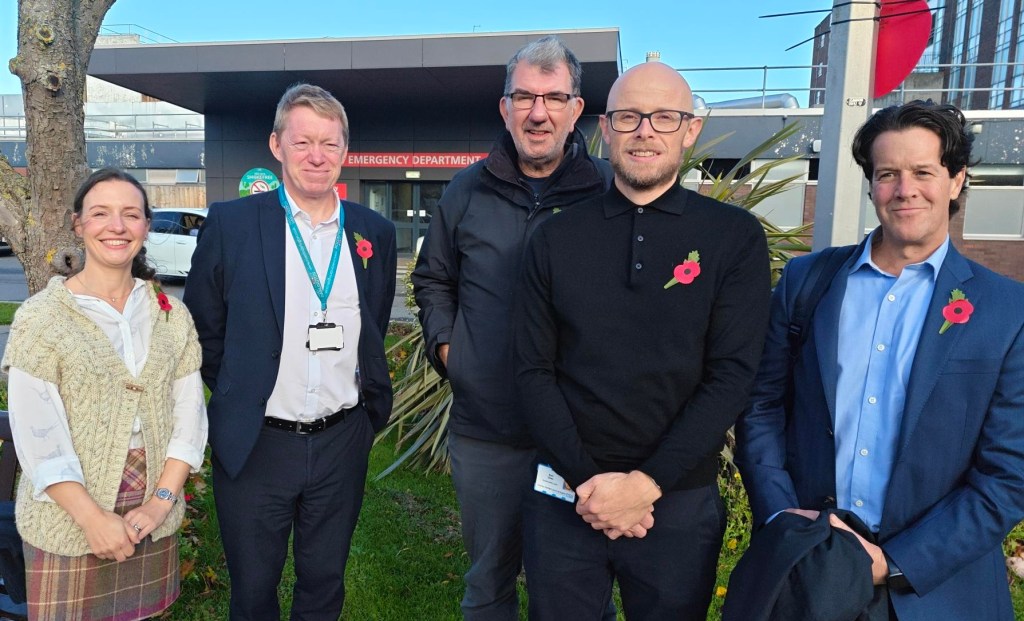 Networking and learning at Darlington Memorial Hospital. Left to right: Dr Cathy Lawson, Andrew Perkin, Councillor Chris McEwan, Sam Goss, and Rob Macdiarmid (Image: Peter Barron)